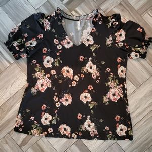 Floral Puff Sleeve PerSeption Women 2x Top